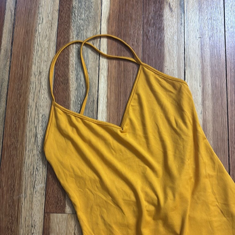 Elegant Mustard Halter Dress - Picture 2 of 7